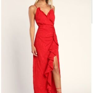 NWT Lulus Red Ruffle Maxi Dress